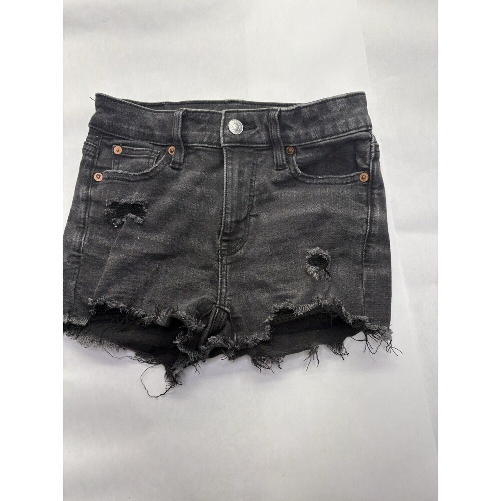 American Eagle Shorts Womens 000 Black Distressed Denim Cutoff Stretch
